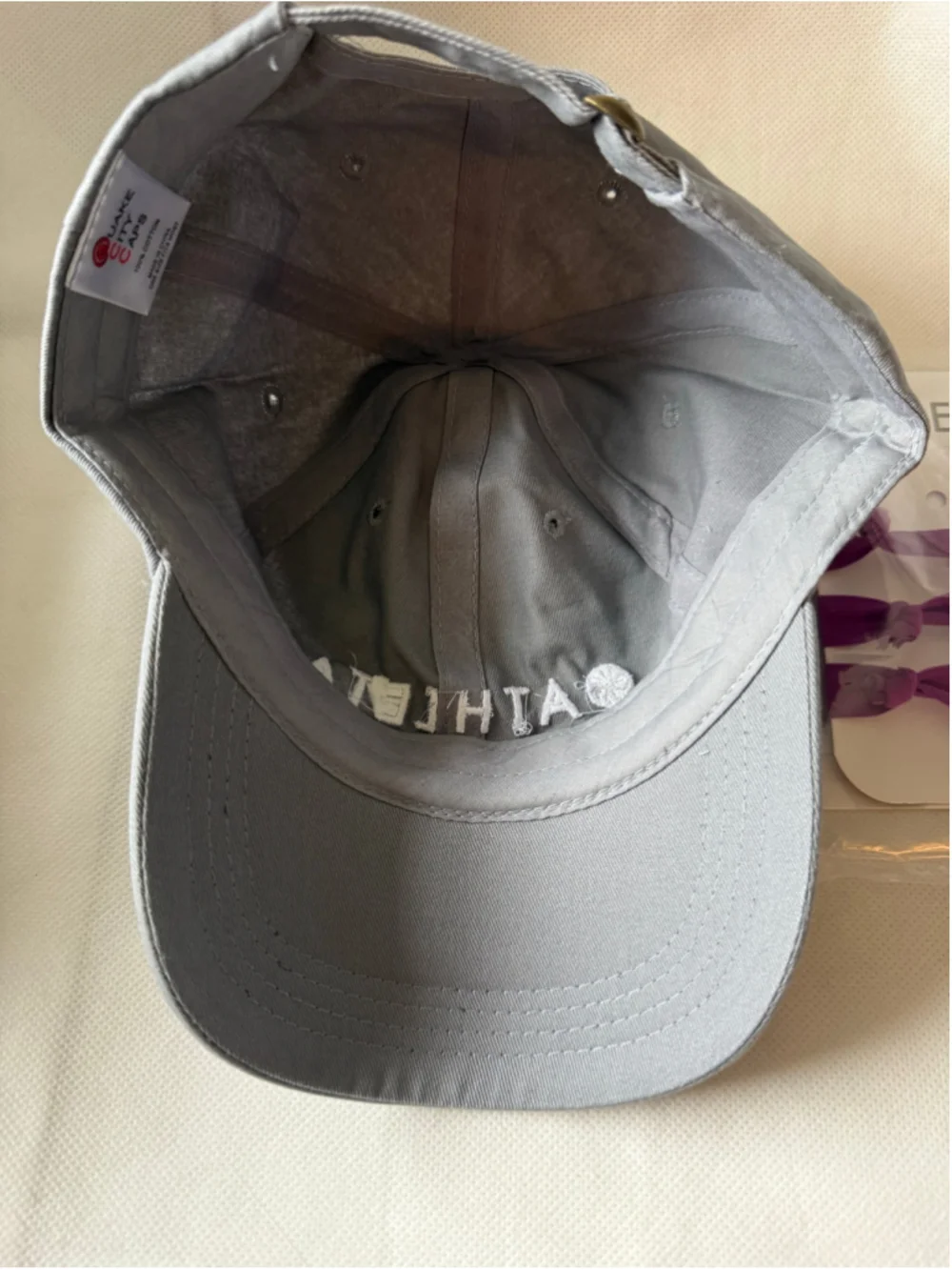 NEW Athleta Gray Logo Cotton Hat and Purple Hair tie Set one size